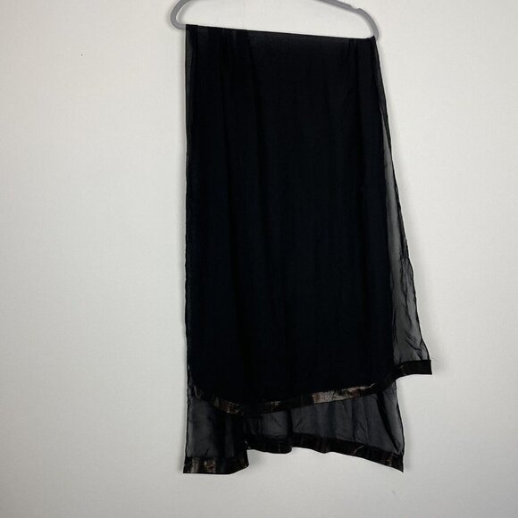 Sheer Black Rectangle Bronze Faux Snakeskin Trim Cocktail Dress Scarf - Picture 1 of 4